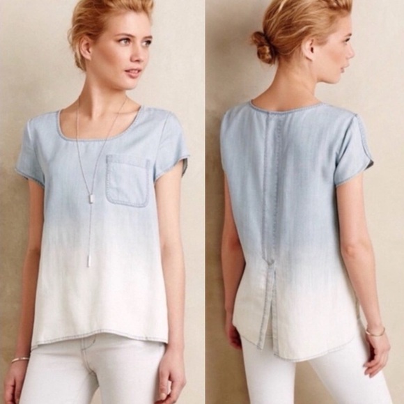 Anthropologie Holding Horses Ombré Chambray Embroidered Blouse Top XS - Picture 1 of 12